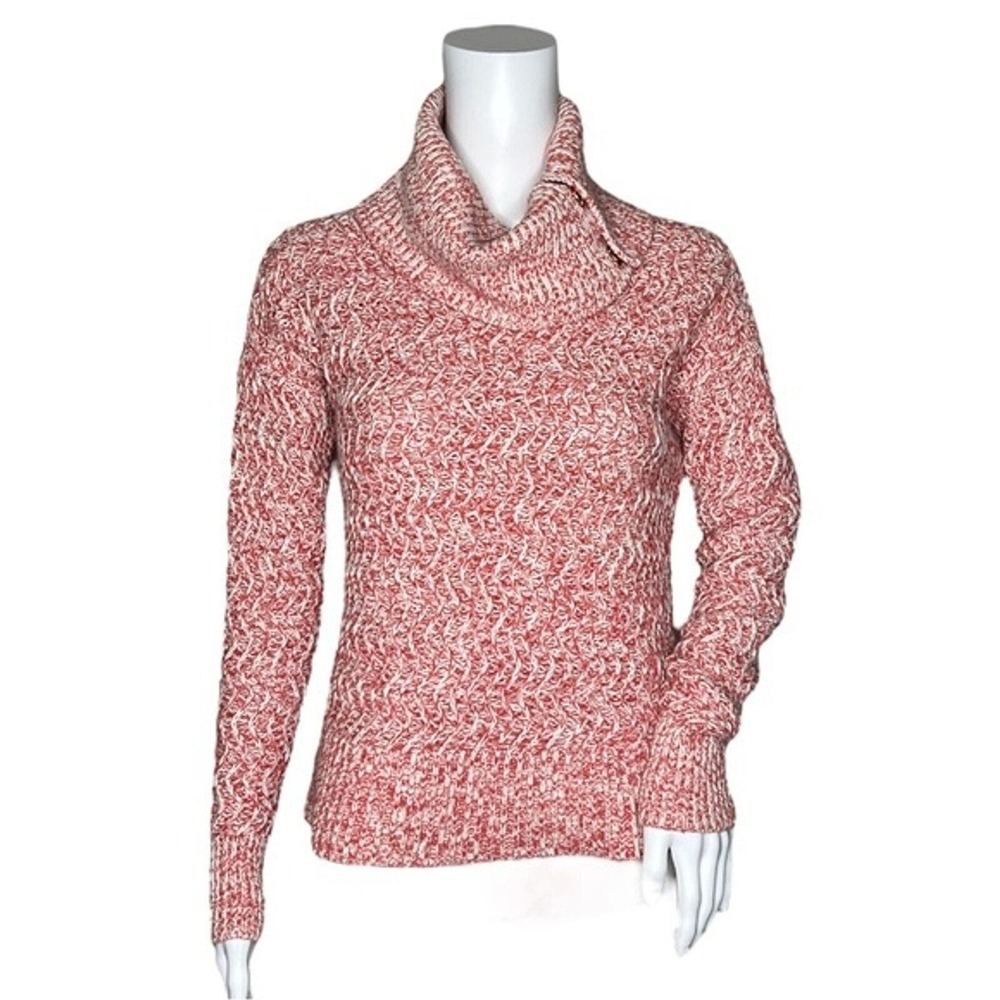 Banana Republic Sweater Womens Small Red White Turtleneck Button Neck Casual